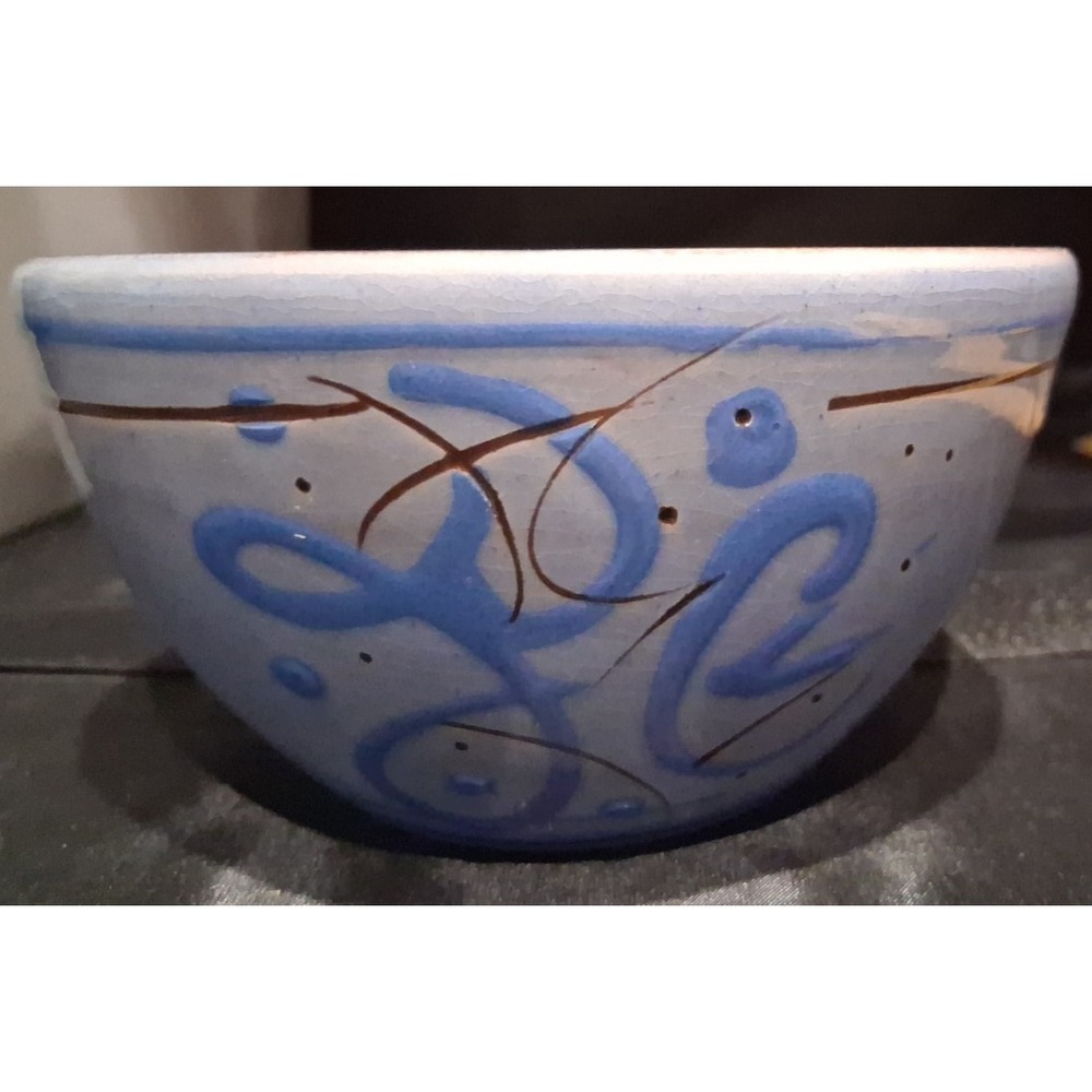 Vintage Japanese Ceramic Rice/Tea Bowl w/Blue Abstract Design and Green interior